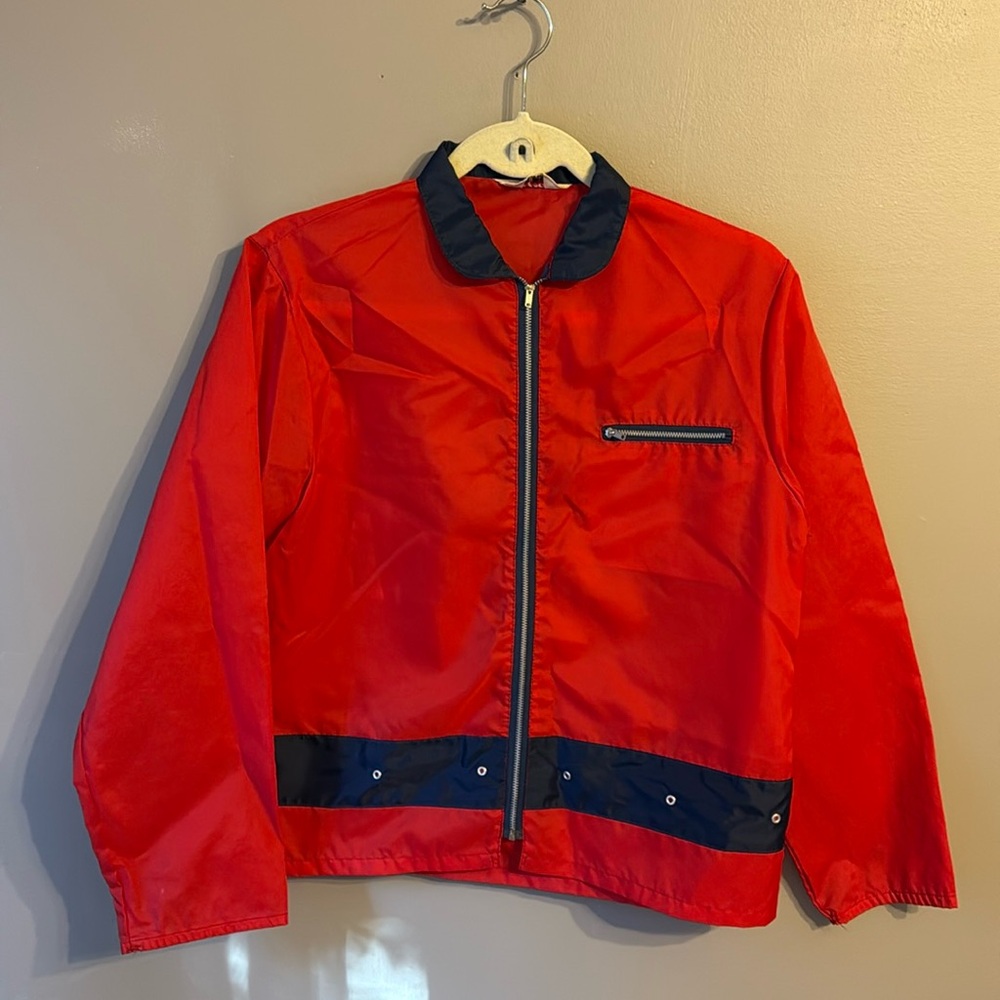 Vintage Risa Water Repellent Red Windbreaker 70s Full Zip Lightweight. Size L